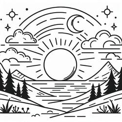 Раскраска: Закат (Природа и Времена года) #216035 - Бесплатные раскраски для печати